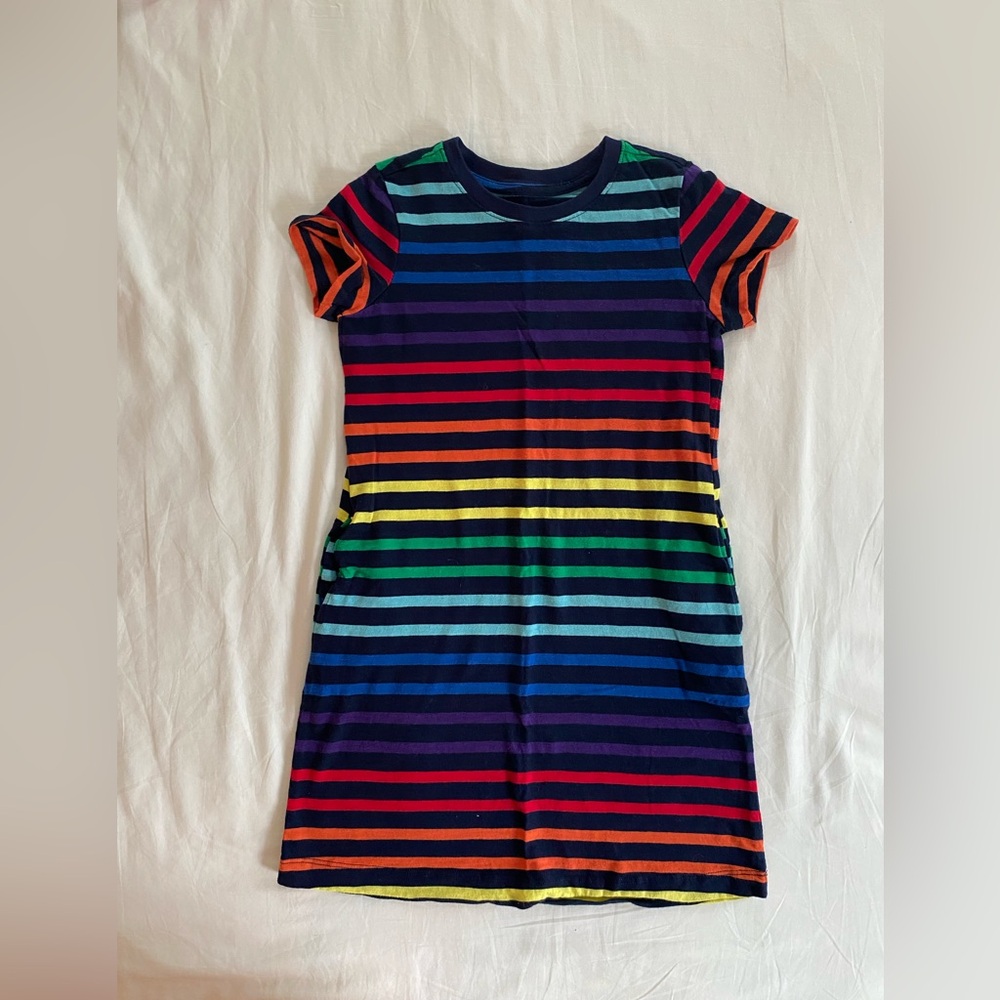 Primary rainbow stripped shirt dress size 6-7